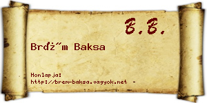 Brém Baksa névjegykártya